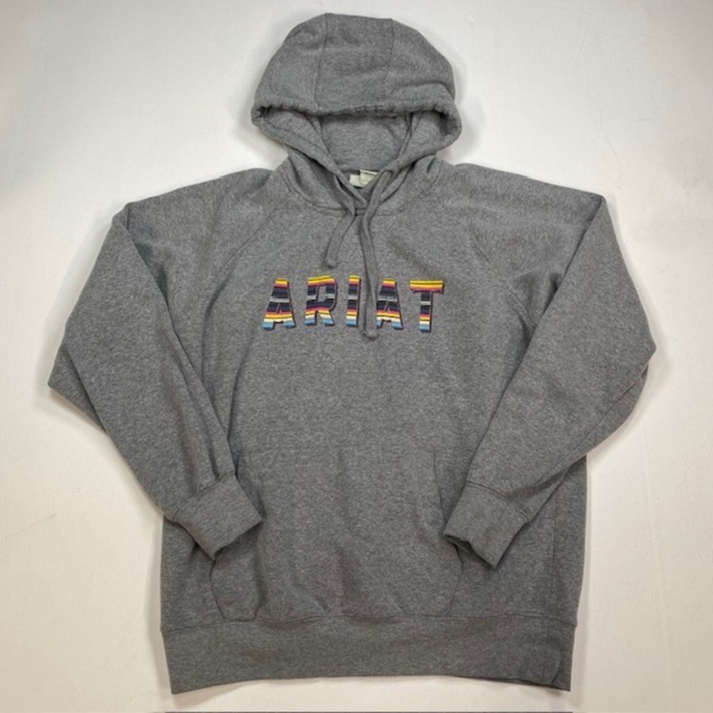 Ariat Real Mens Gray Heather Multi Color Striped Logo Hoodie Sweatshirt 10032854